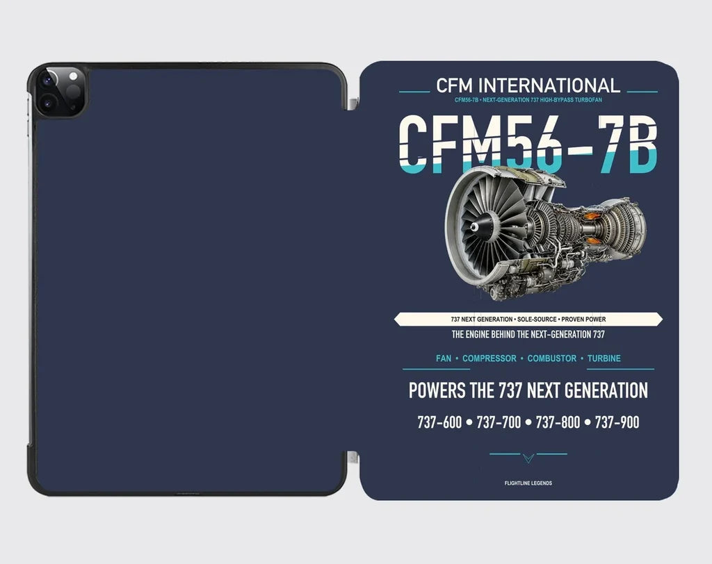 CFM56-7B design on navy blue ipad tablet case