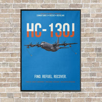 Thumbnail for HC-130J COMBAT KING II vertical canvas print - framed - turquoise background
