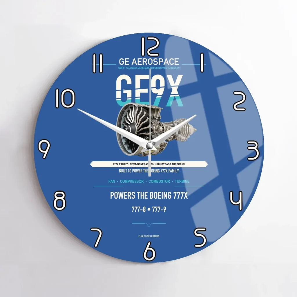 GE9X design on blue no frame wall clock