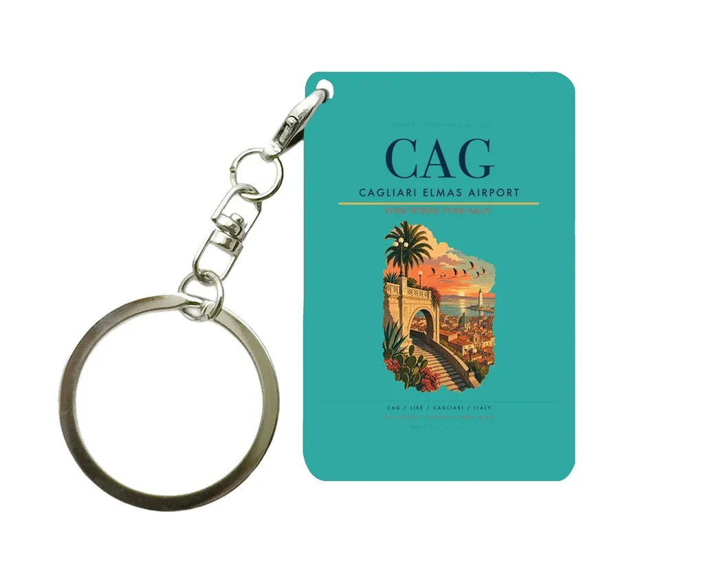 Cagliari Elmas Airport (CAG) design on turquoise key chain