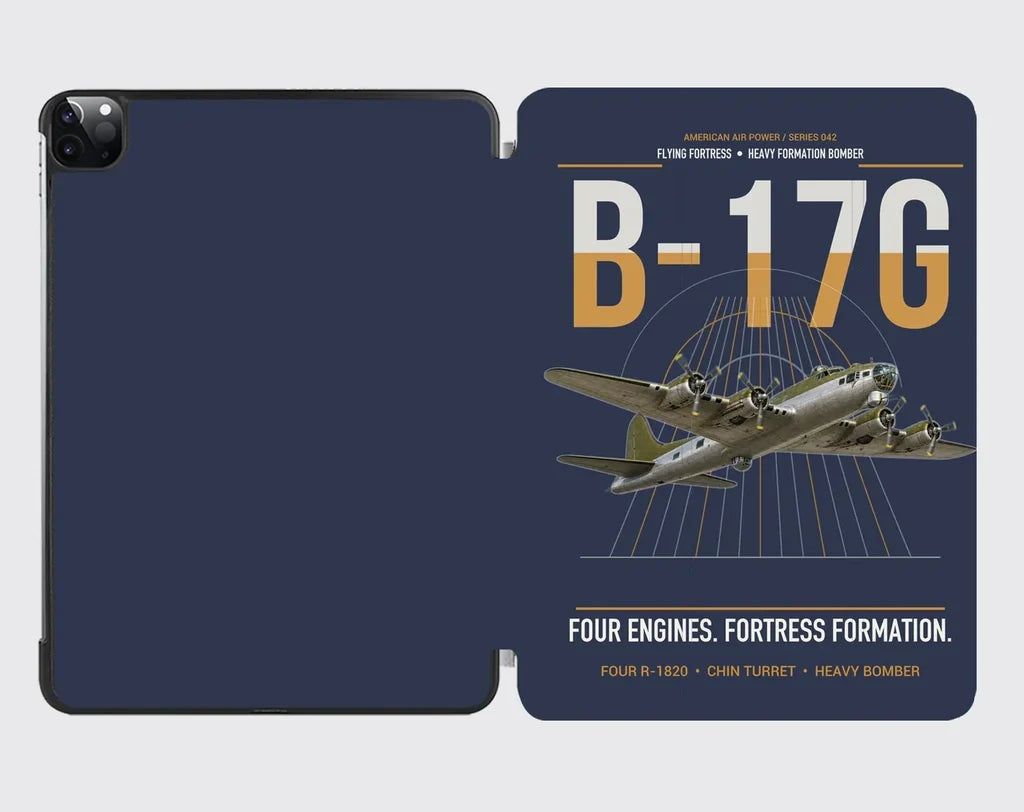 B-17G Flying Fortress design on navy blue ipad tablet case