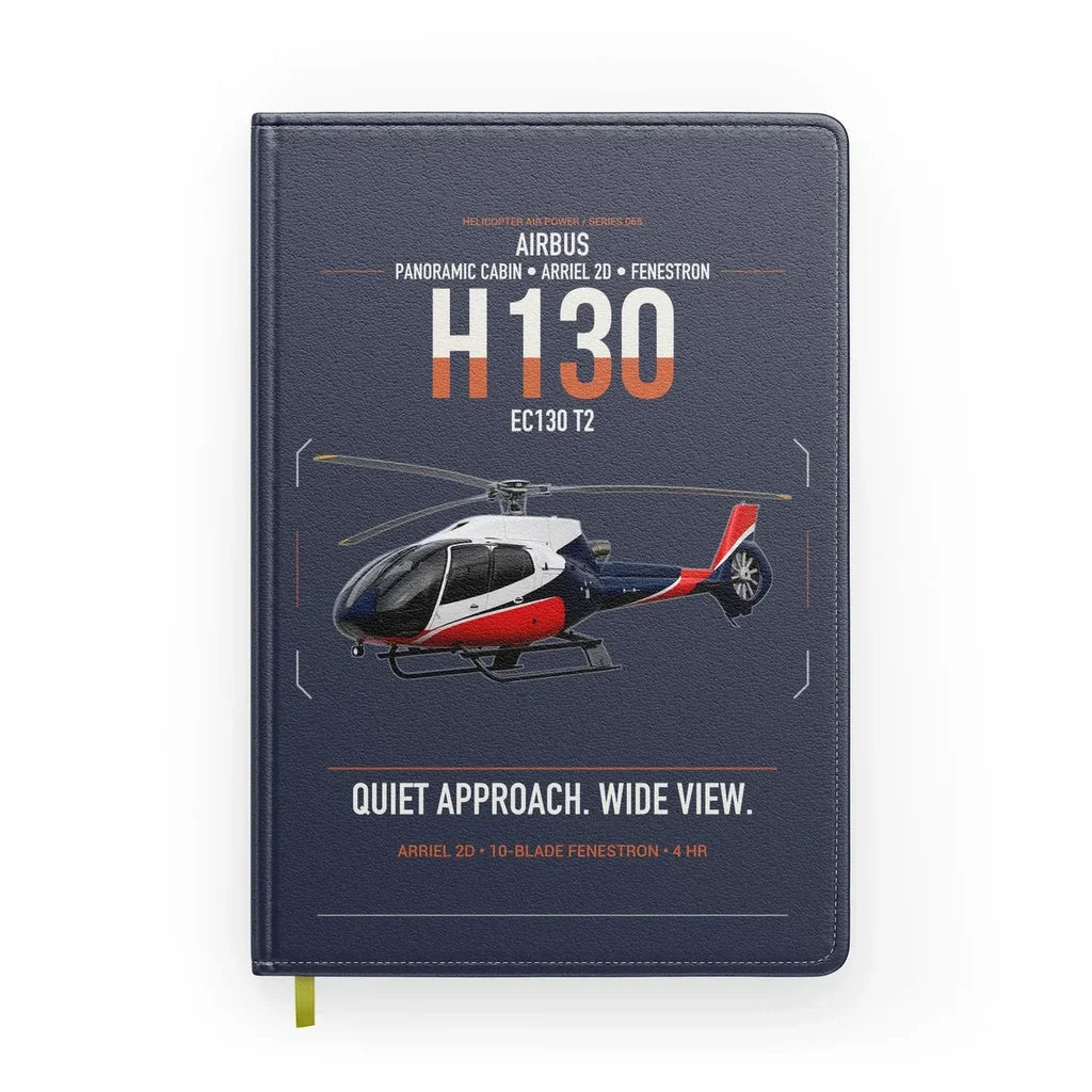 Airbus H130 design on navy blue notebook