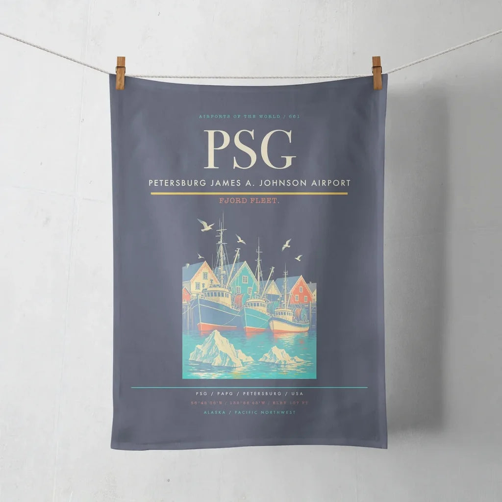Petersburg James A. Johnson Airport (PSG) design on navy blue towel