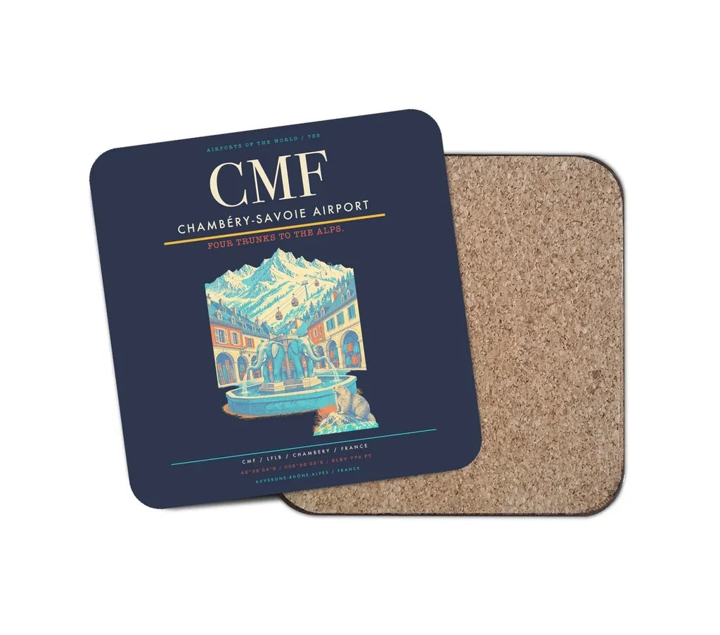 Chambéry-Savoie Airport (CMF) design on navy blue 1 piece coaster