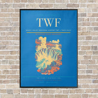 Thumbnail for Magic Valley Regional Airport TWF — Twin Falls vertical canvas print - framed - turquoise background