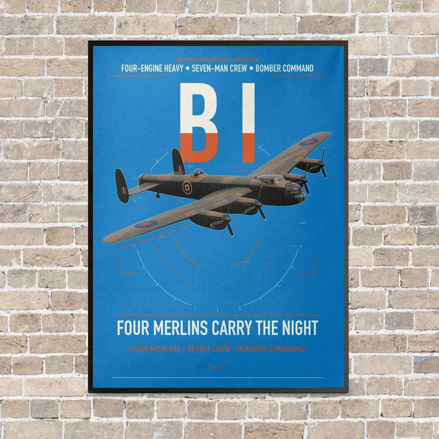 Avro Lancaster B I vertical canvas print - framed - turquoise background