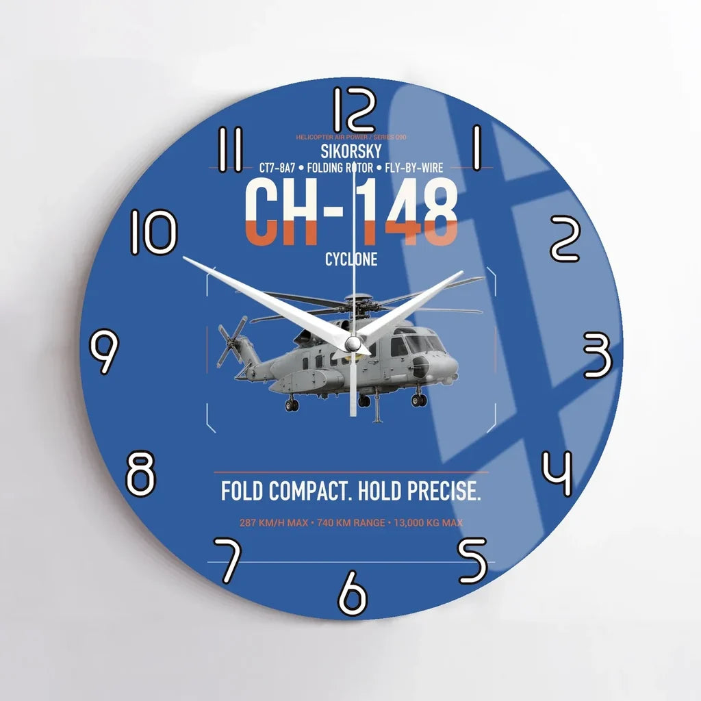 Sikorsky CH-148 Cyclone design on blue no frame wall clock