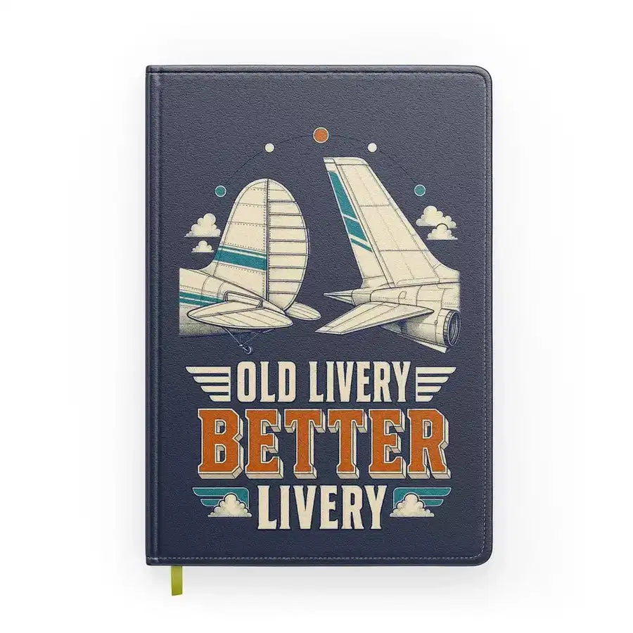 Old Livery Better Livery design on navy blue notebook