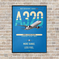 Thumbnail for Airbus A320neo vertical canvas print - framed - turquoise background