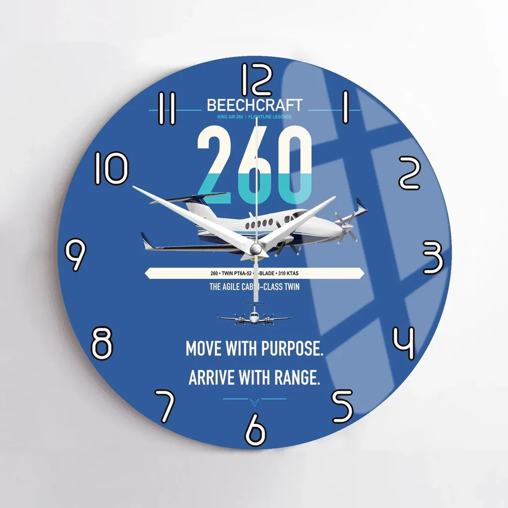 Beechcraft King Air 260 design on blue no frame wall clock