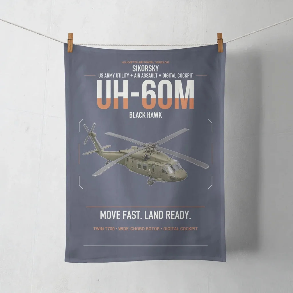 Sikorsky UH-60M Black Hawk design on navy blue towel