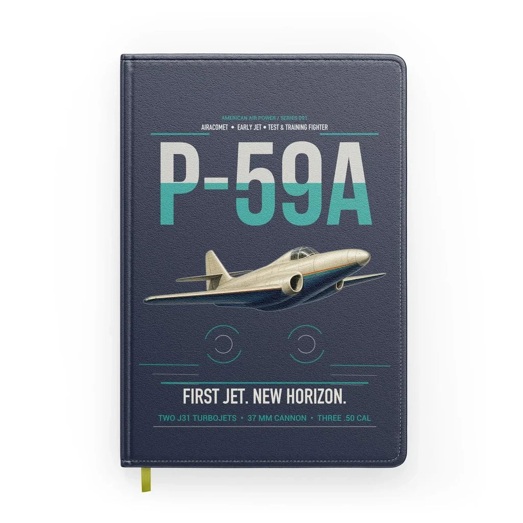 P-59A Airacomet design on navy blue notebook