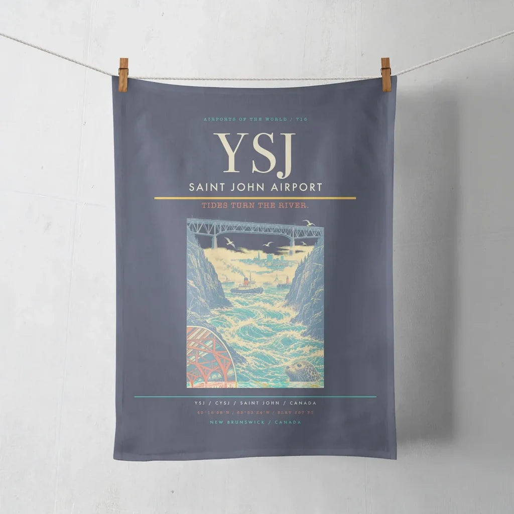 Saint John Airport (YSJ) design on navy blue towel