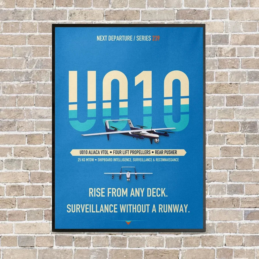 Airbus U010 Aliaca VTOL vertical canvas print - framed - turquoise background