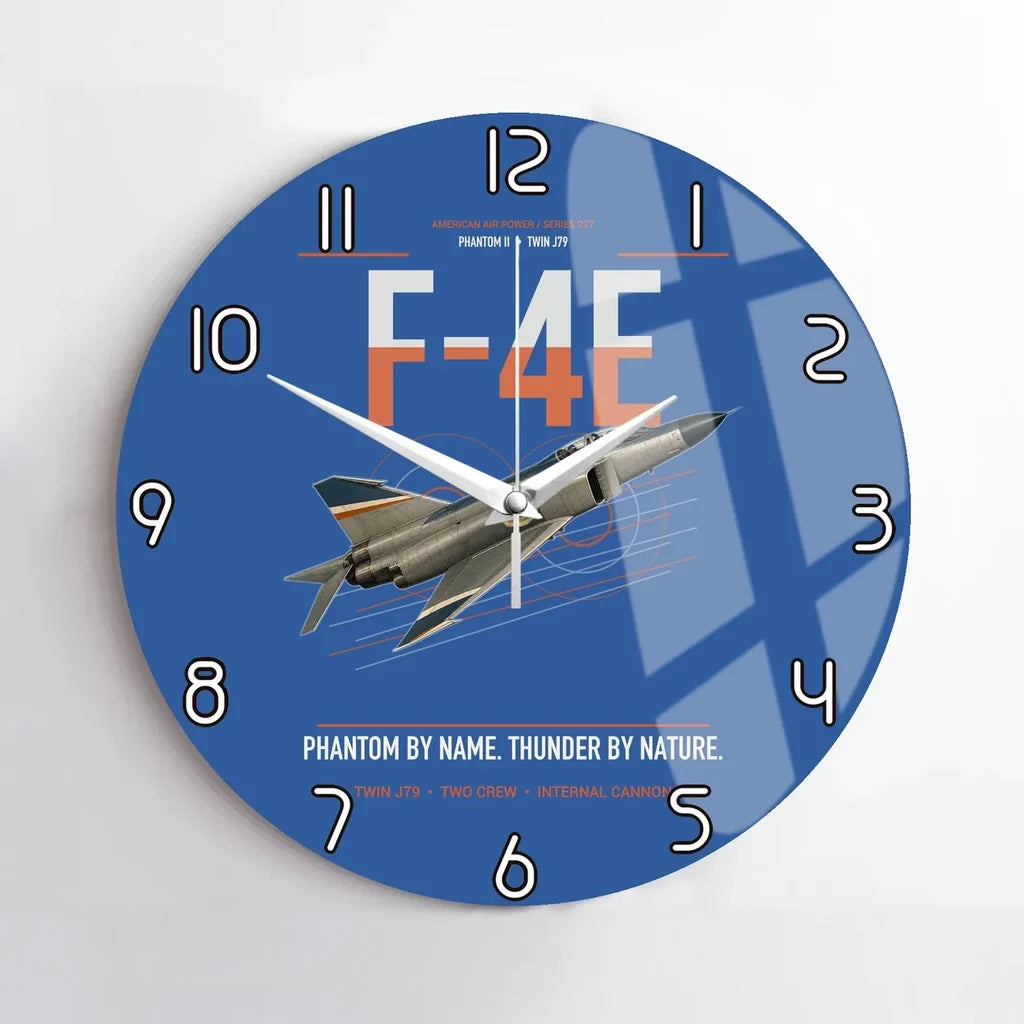 F-4E Phantom II design on blue no frame wall clock