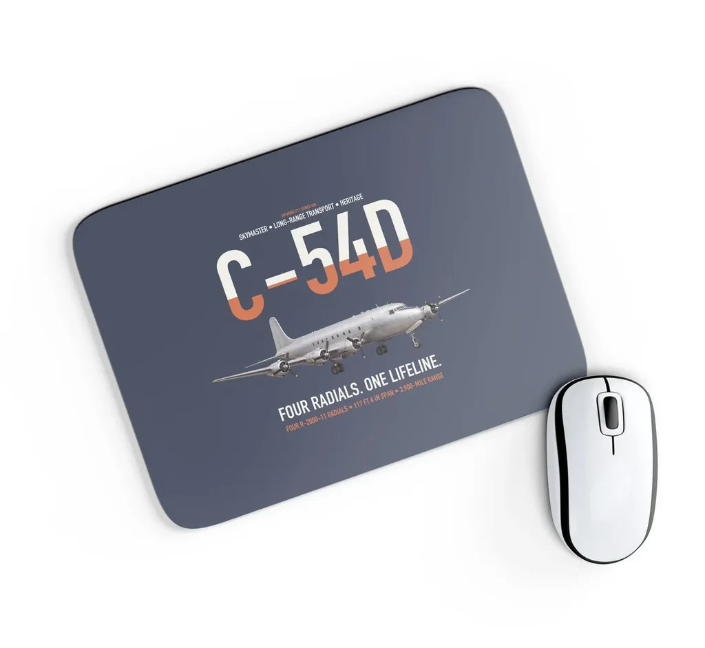 C-54D Skymaster design on navy blue rectangle mouse pad