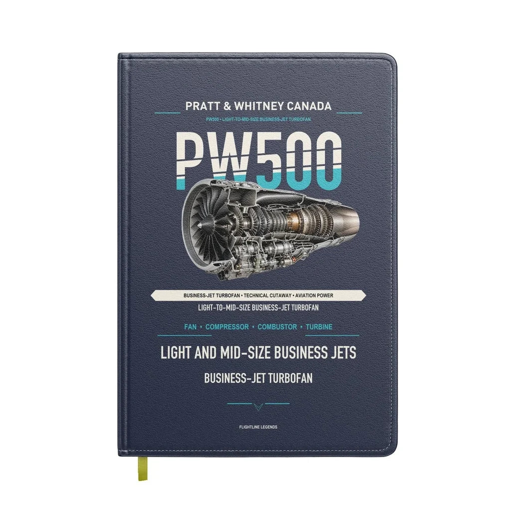 PW500 design on navy blue notebook