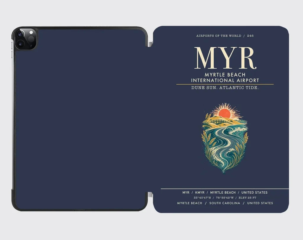 Myrtle Beach International Airport (MYR) design on navy blue ipad tablet case