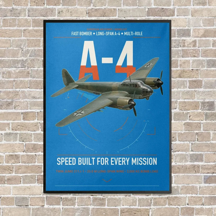 Junkers Ju 88A-4 vertical canvas print - framed - turquoise background