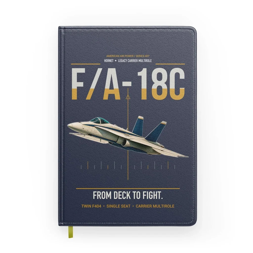 F-A-18C Hornet design on navy blue notebook