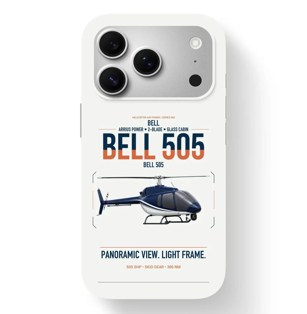 Bell 505 design on white magsafe iphone case, for iPhone 17 Pro