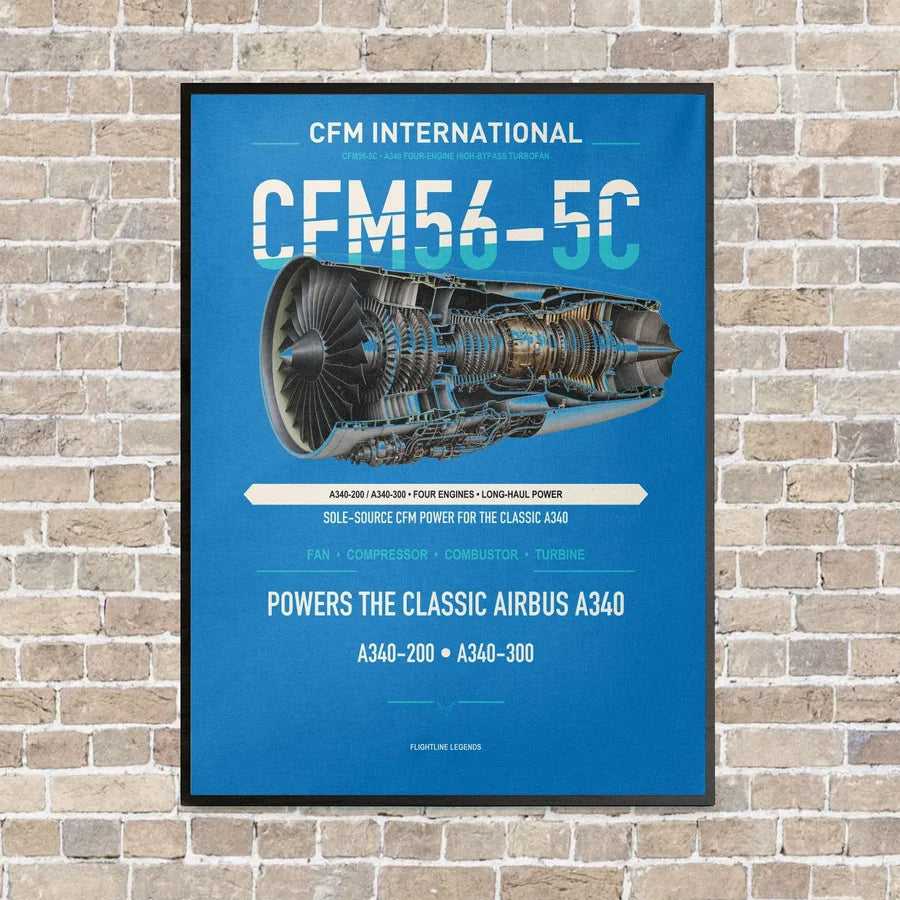 CFM56-5C vertical canvas print - framed - turquoise background