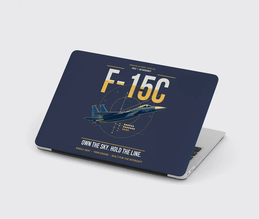 F-15C Eagle design on navy blue MacBook case