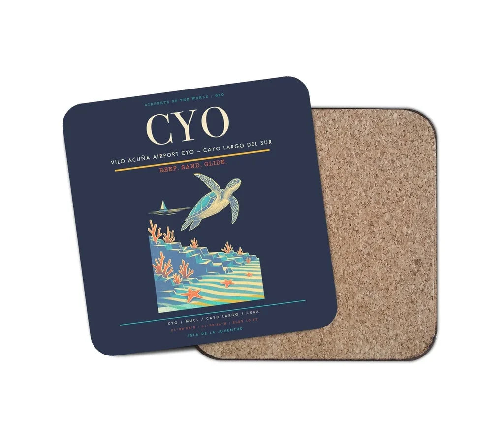 Vilo Acuña Airport (CYO) design on navy blue 1 piece coaster