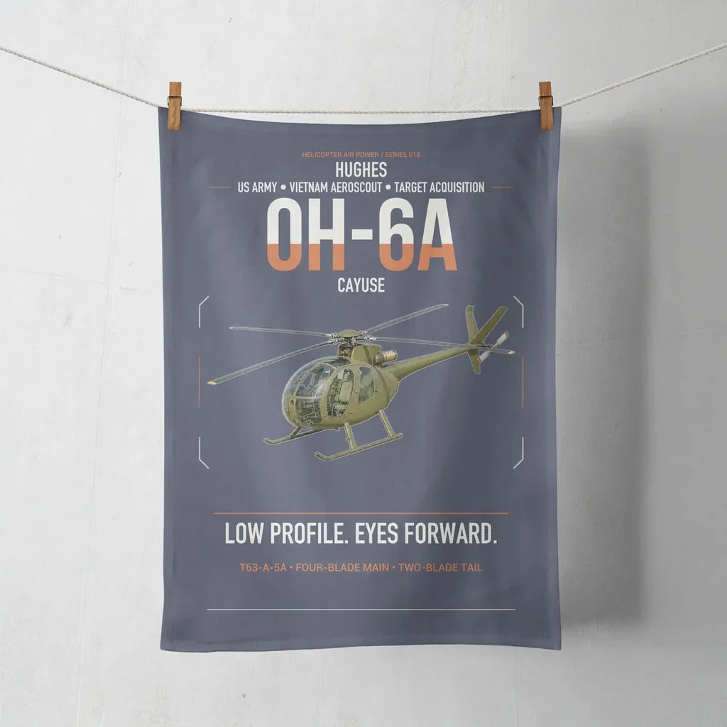 Hughes OH-6A Cayuse design on navy blue towel