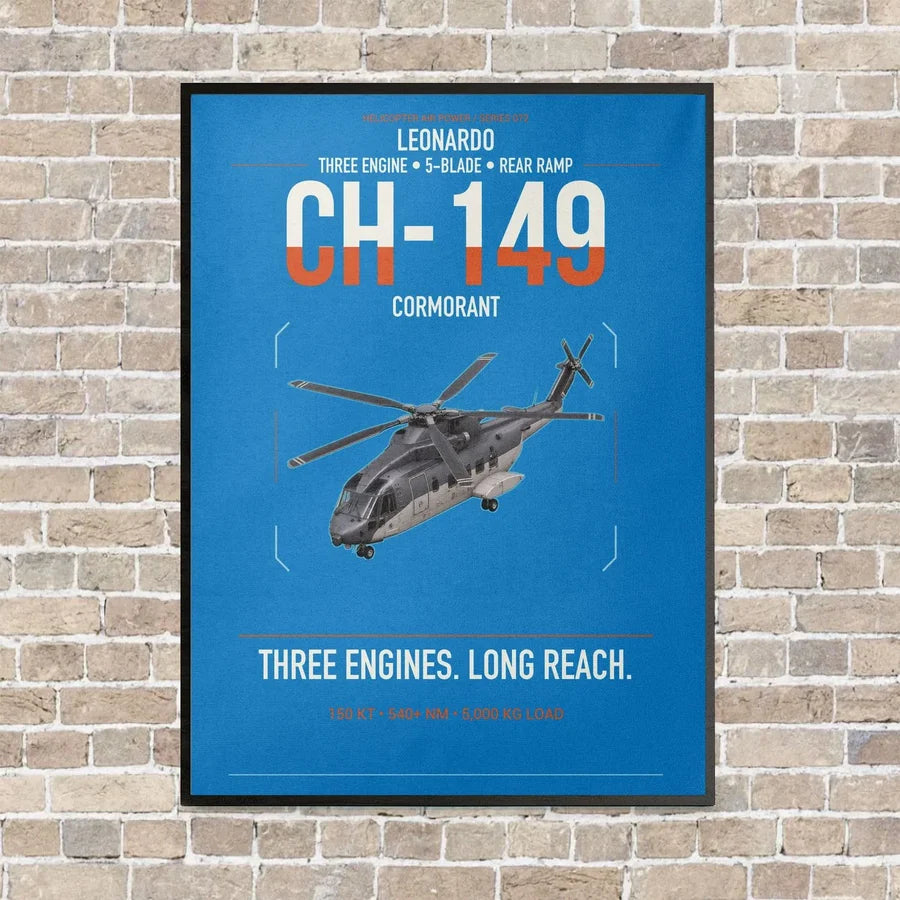 Leonardo CH-149 Cormorant vertical canvas print - framed - turquoise background