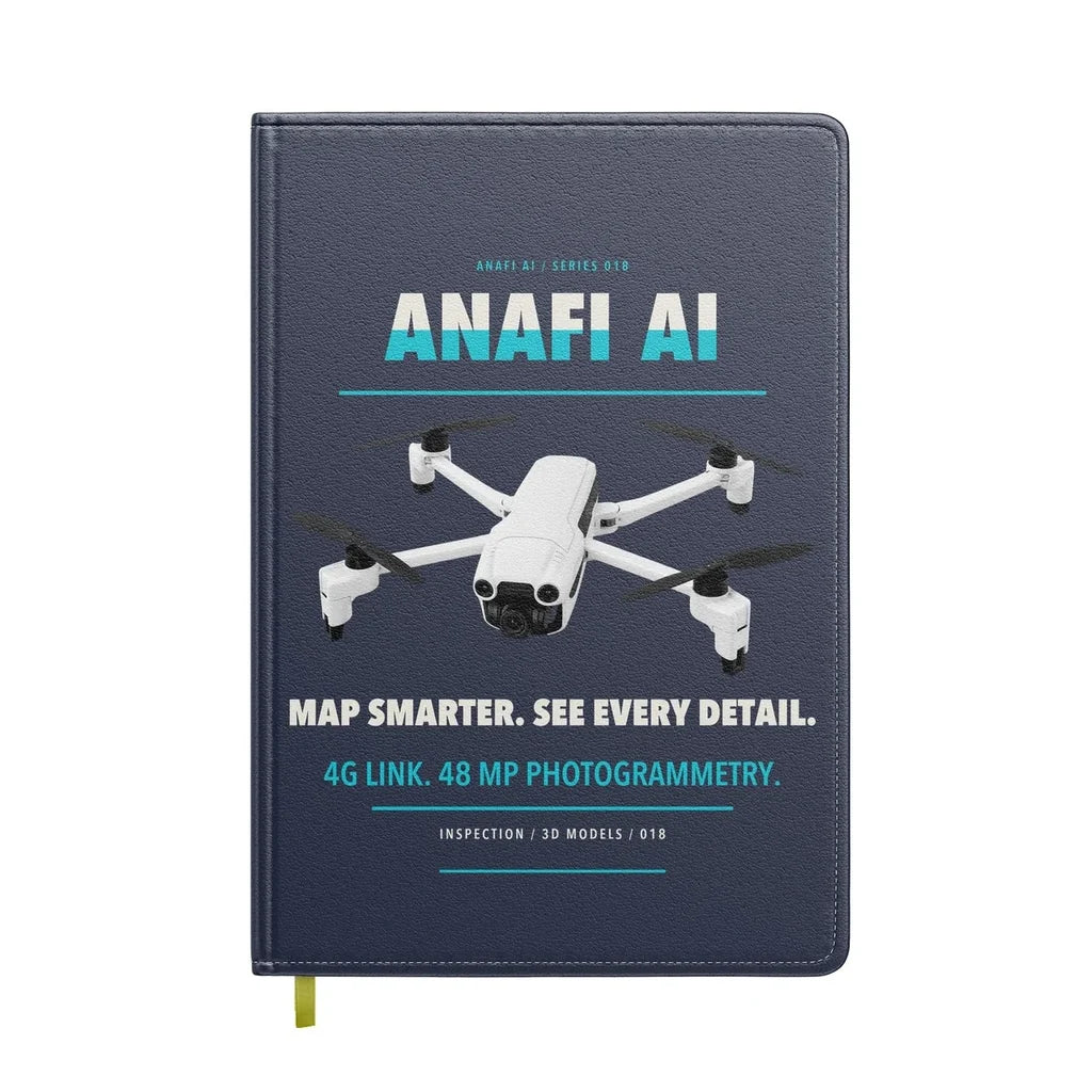 Parrot ANAFI Ai design on navy blue notebook