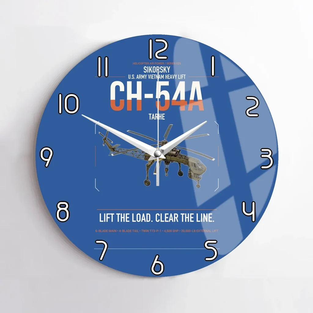 Sikorsky CH-54A Tarhe design on blue no frame wall clock