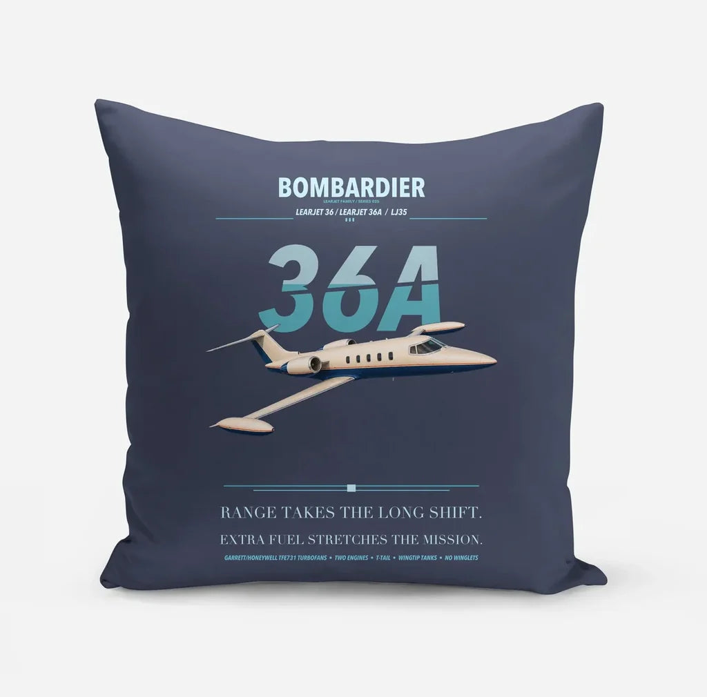 Bombardier Learjet 36A design on navy blue pillow