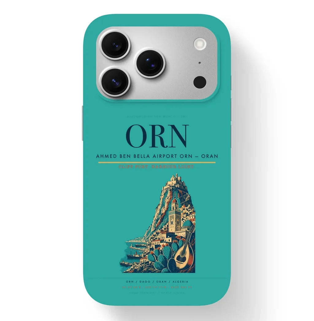 Oran Airport (ORN) design on turquoise iPhone 17 Pro MagSafe case