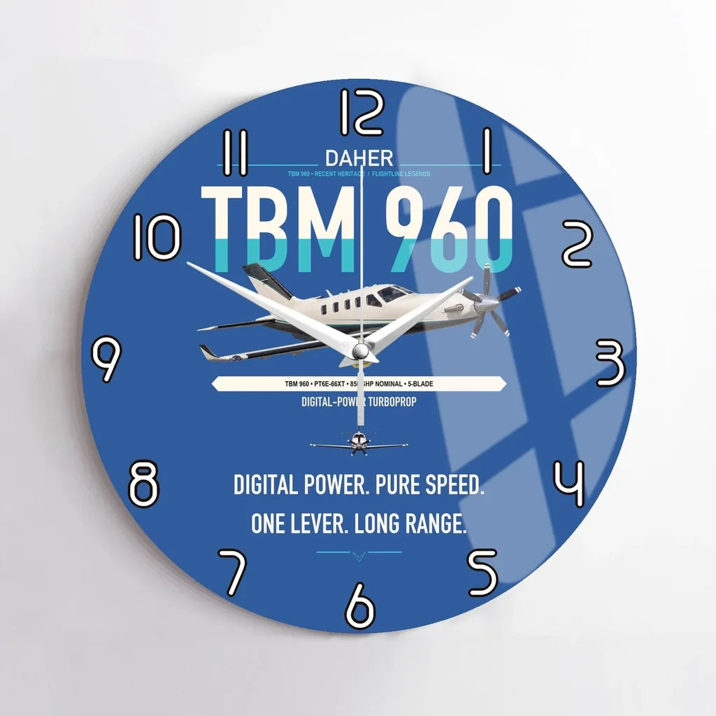 Daher TBM 960 design on blue no frame wall clock