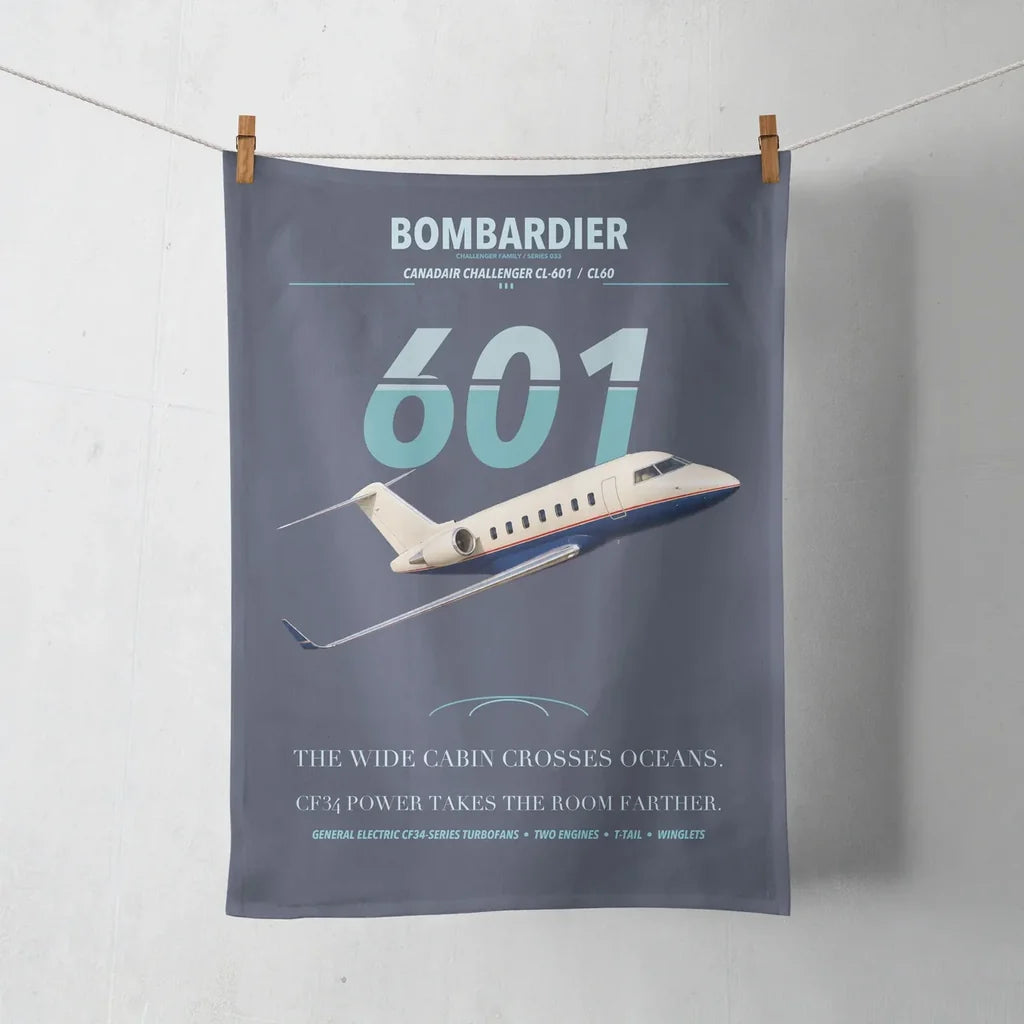 Bombardier Challenger 601 design on navy blue towel