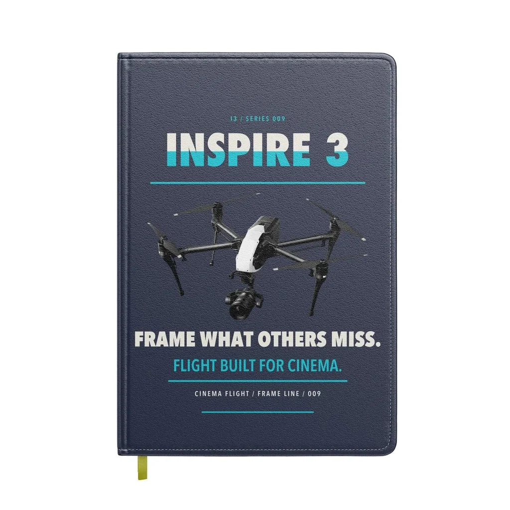 DJI Inspire 3 design on navy blue notebook