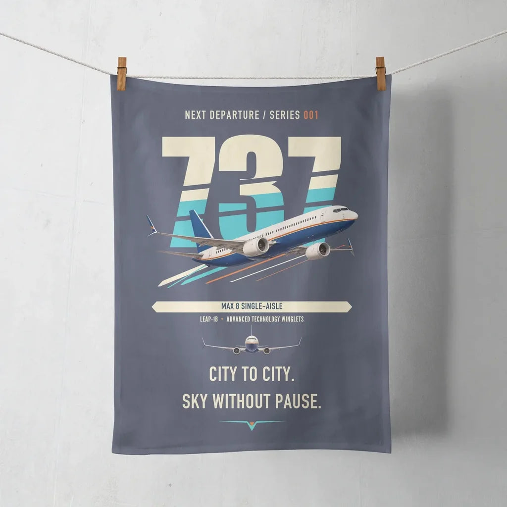Boeing 737 MAX 8 design on navy blue towel