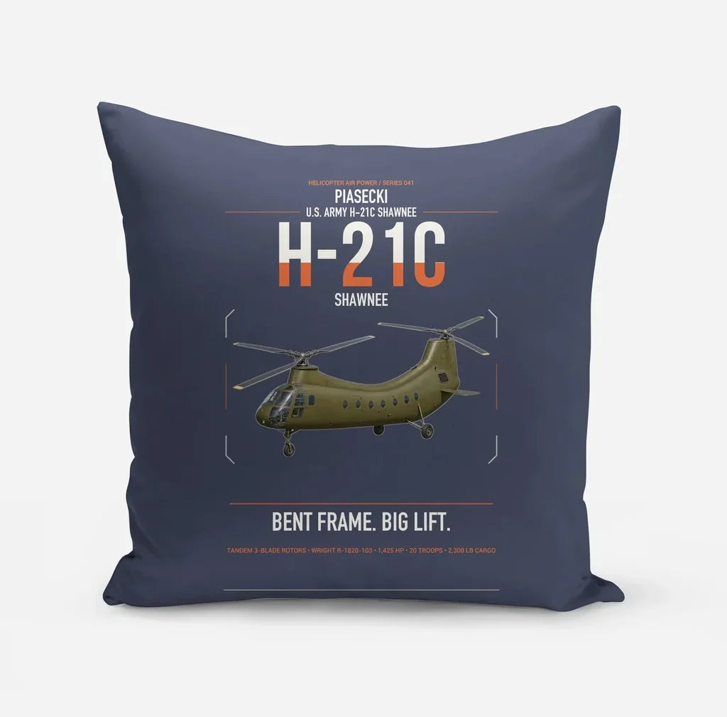 Piasecki H-21C Shawnee design on navy blue pillow