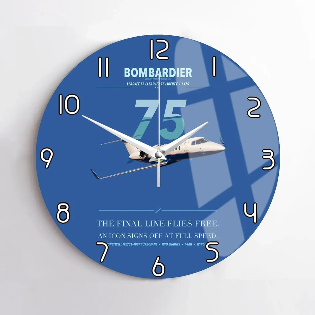 Bombardier Learjet 75 Liberty design on blue no frame wall clock