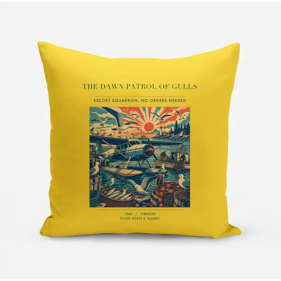 VINTAGE G4411 - The Dawn Patrol Of Gulls - Designed Pillows design on yellow
