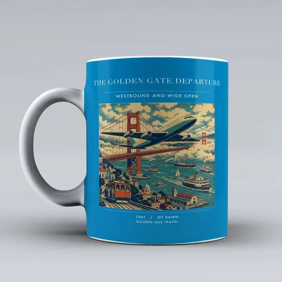 VINTAGE G4116 - The Golden Gate Departure - Ceramic Mug design on turquoise