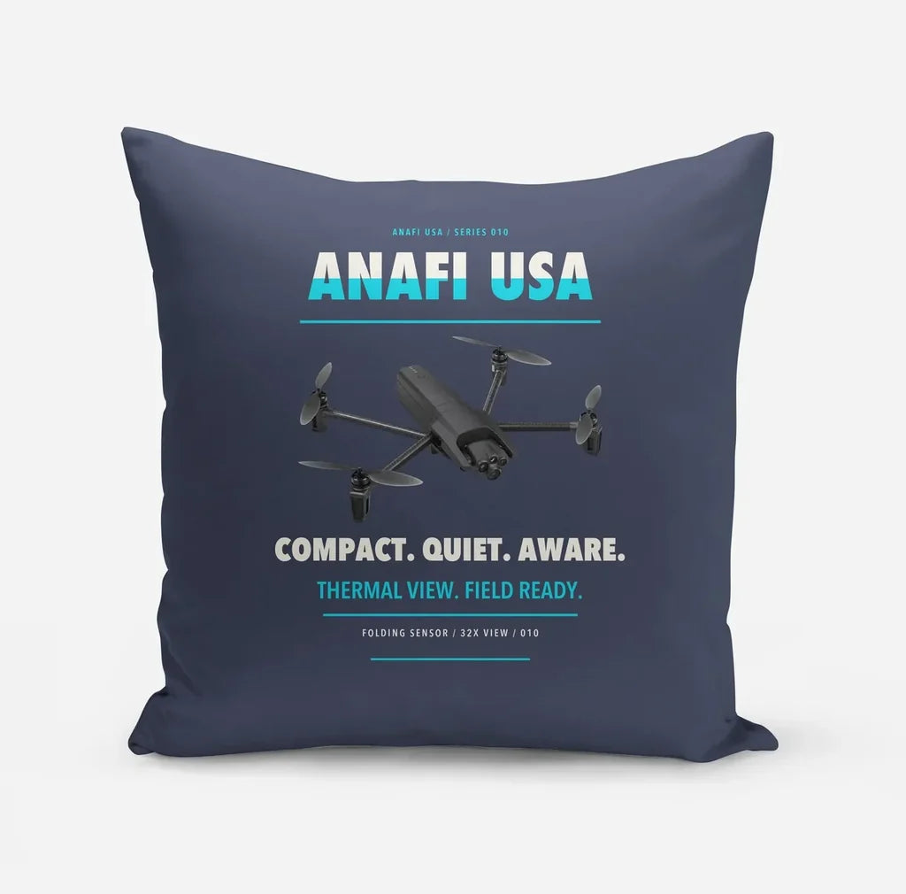 Parrot ANAFI USA design on navy blue pillow