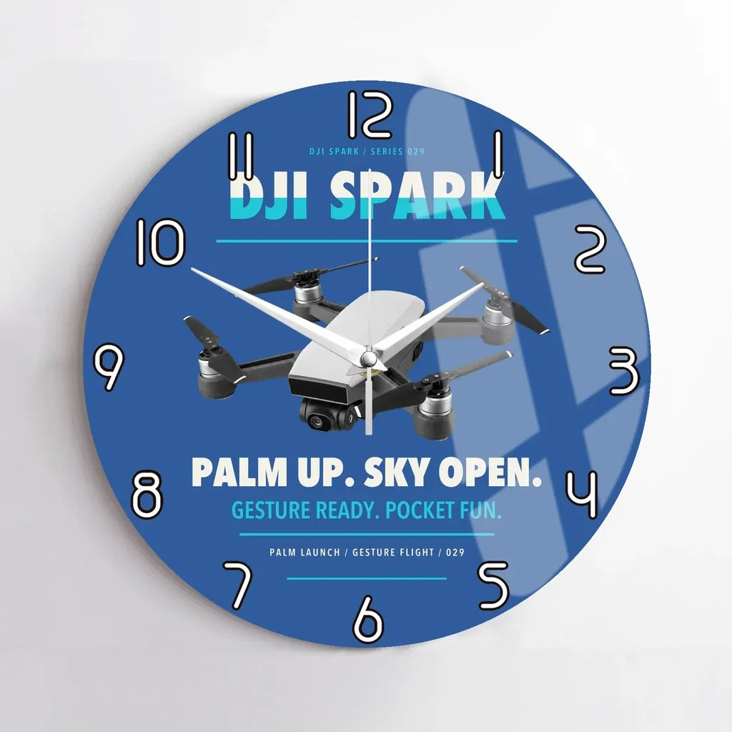 DJI Spark design on blue no frame wall clock