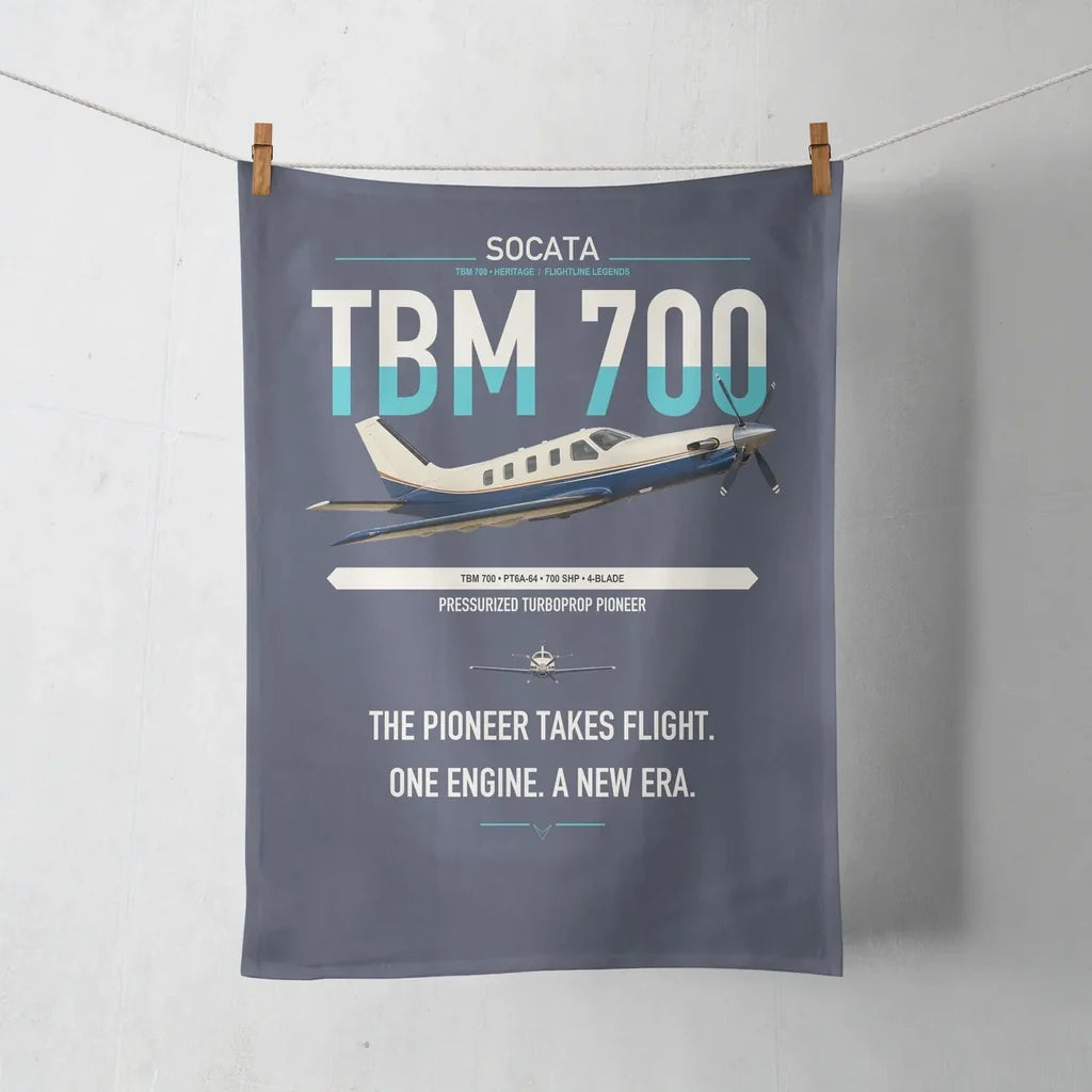 Socata TBM 700 design on navy blue towel