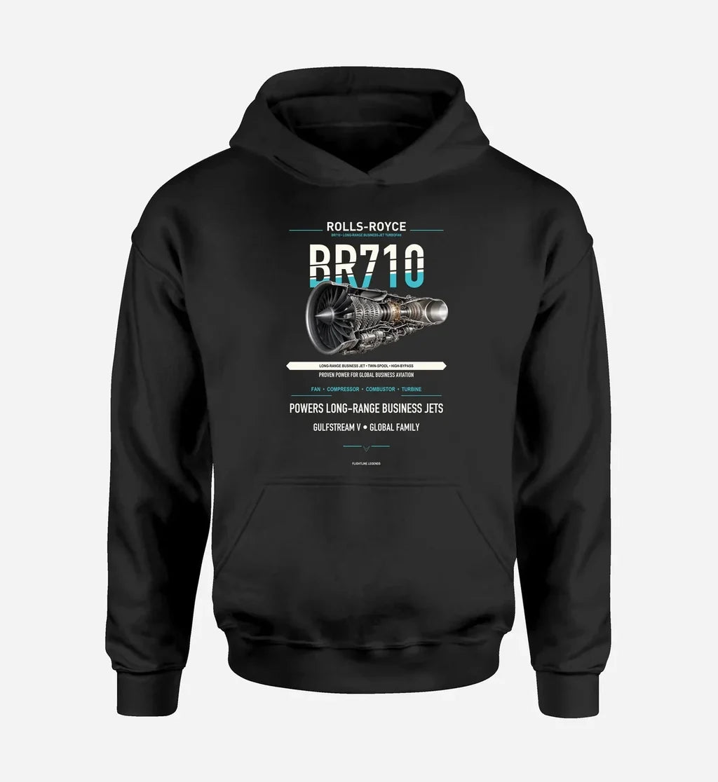 BR710 design on black hoodie single side