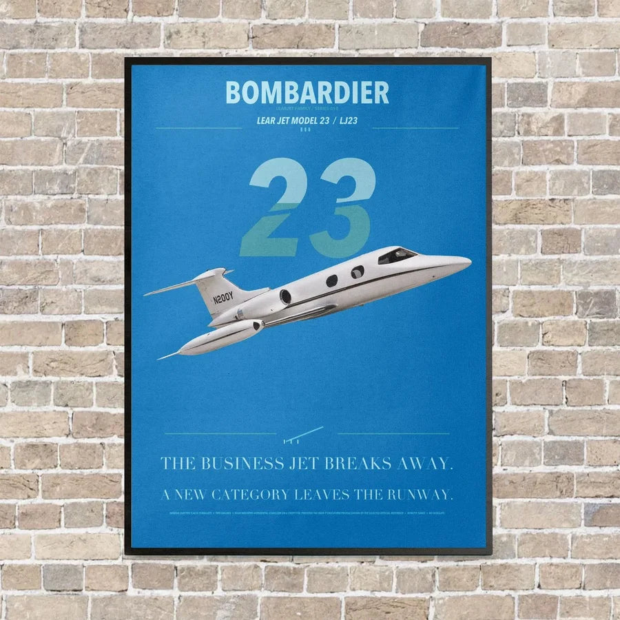 Bombardier Learjet 23 vertical canvas print - framed - turquoise background