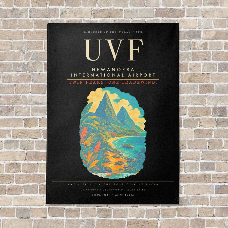 Hewanorra International Airport UVF - Canvas Framed - Black