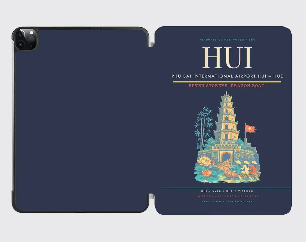 Phu Bai International Airport (HUI) design on navy blue ipad tablet case