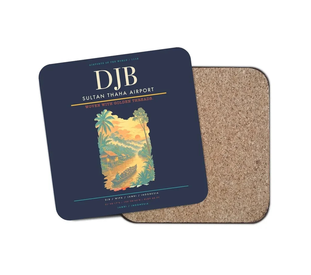 Sultan Thaha Airport (DJB) design on navy blue 1 piece coaster